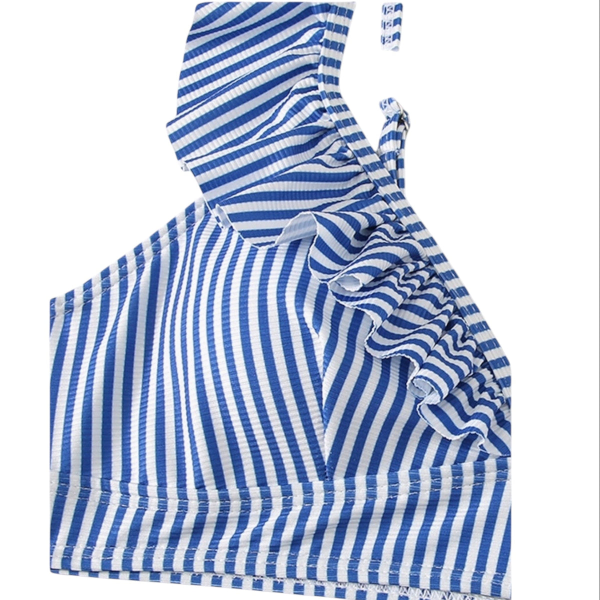 Blue Striped Ruffle Bikini- Close Up Top1