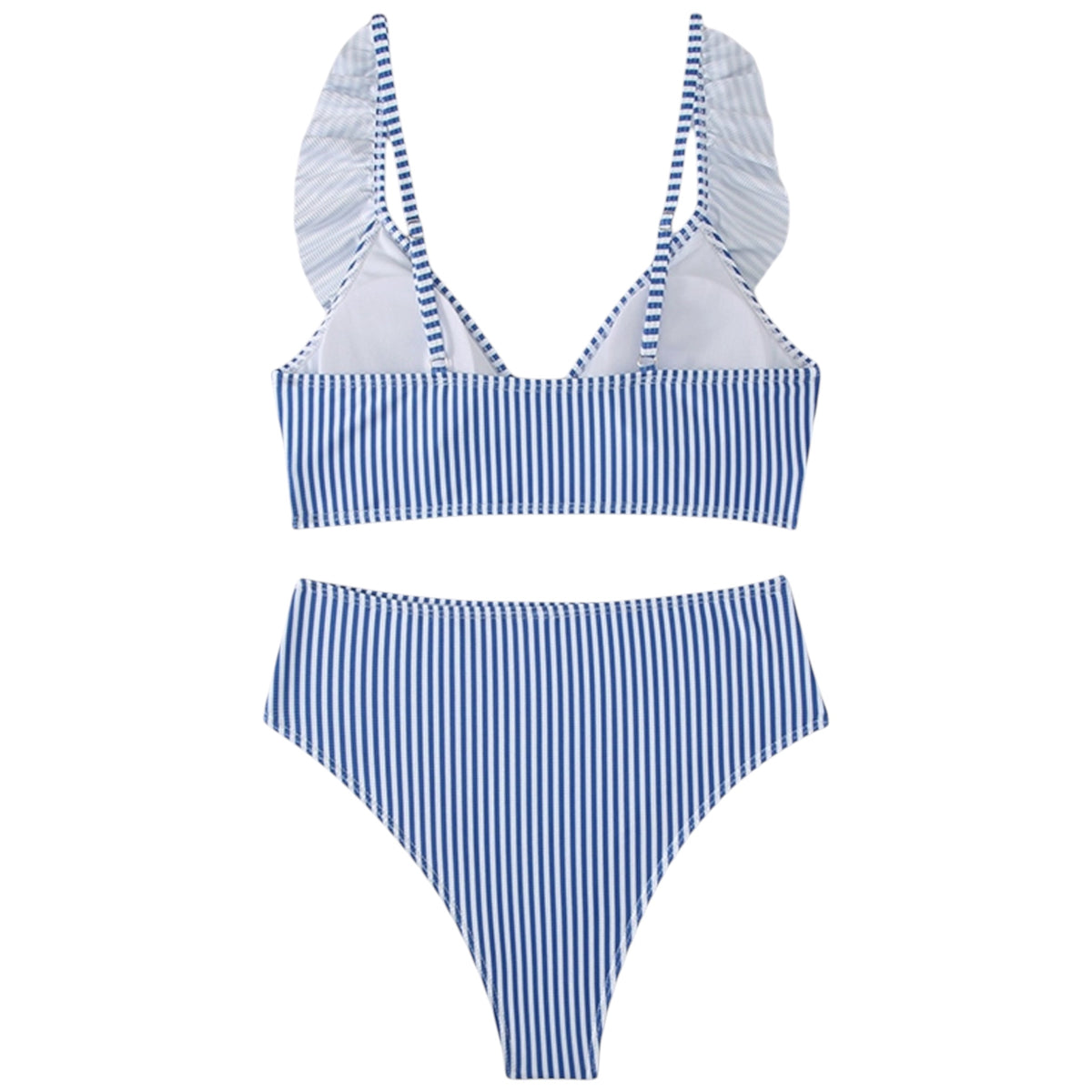 Blue Striped Ruffle Bikini- Back