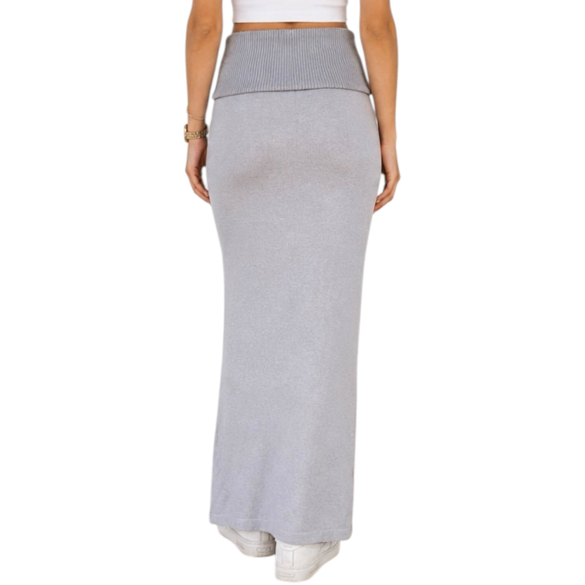 Grey Hip Wrap Maxi Knit Skirt