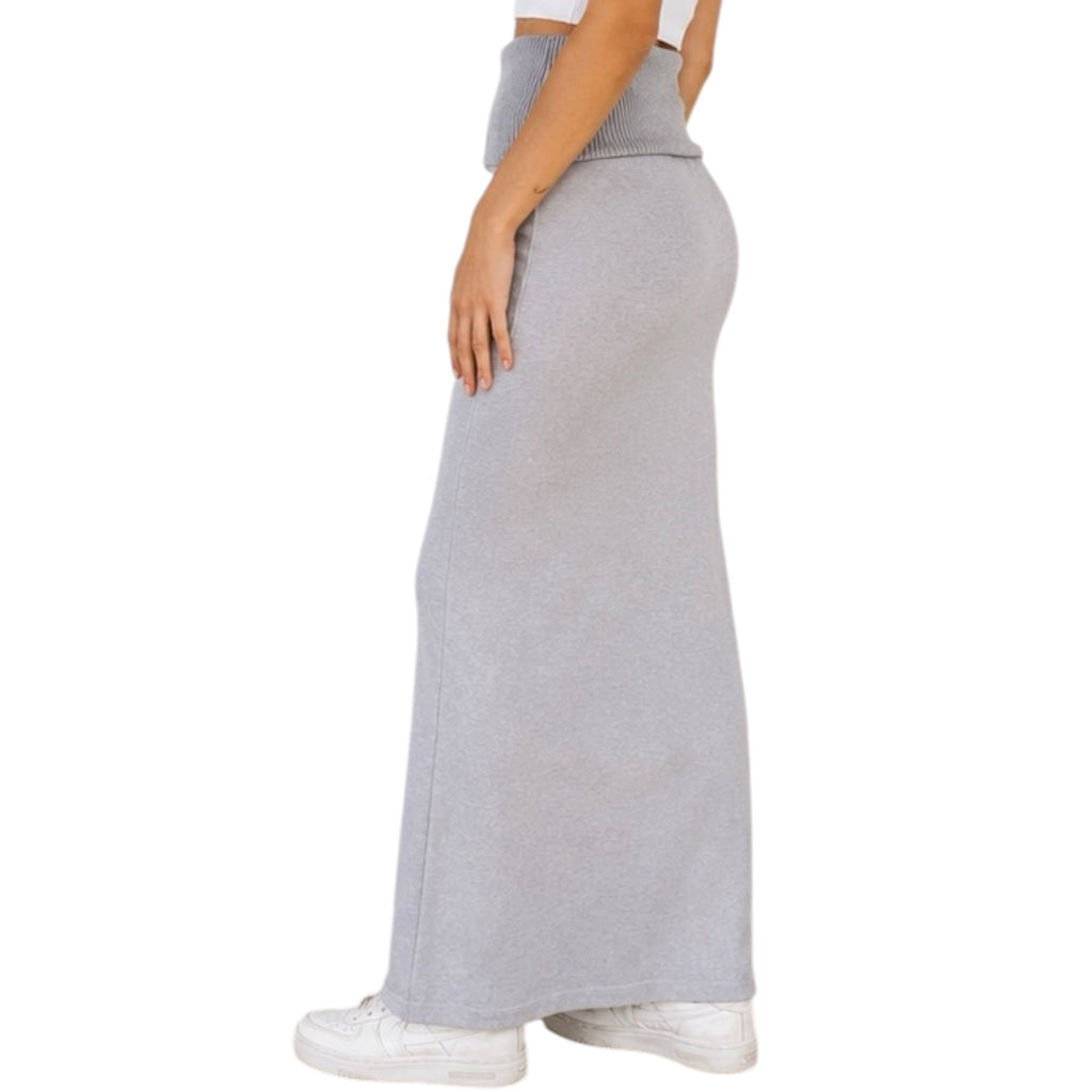 Grey Hip Wrap Maxi Knit Skirt