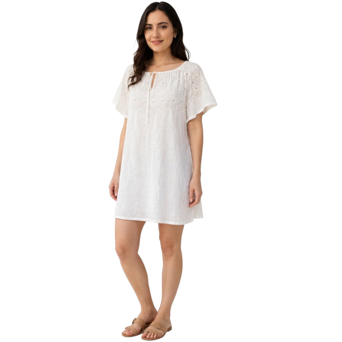 White Eyelet Neck Dress