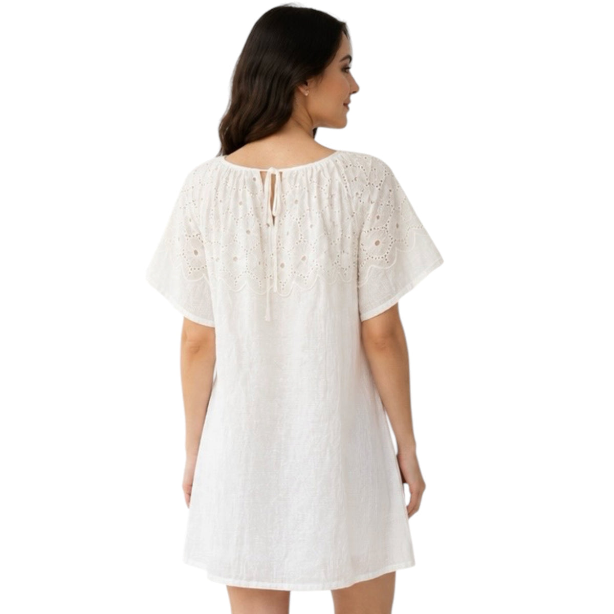White Eyelet Neck Dress