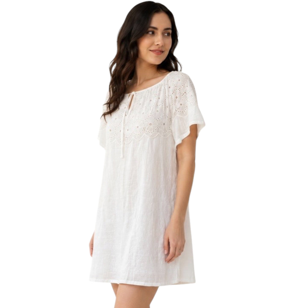 White Eyelet Neck Dress