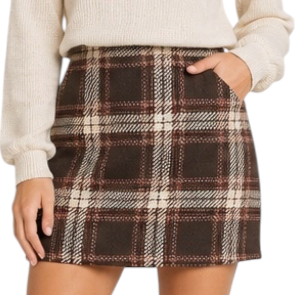 Brown Plaid Patterned Mini Skirt