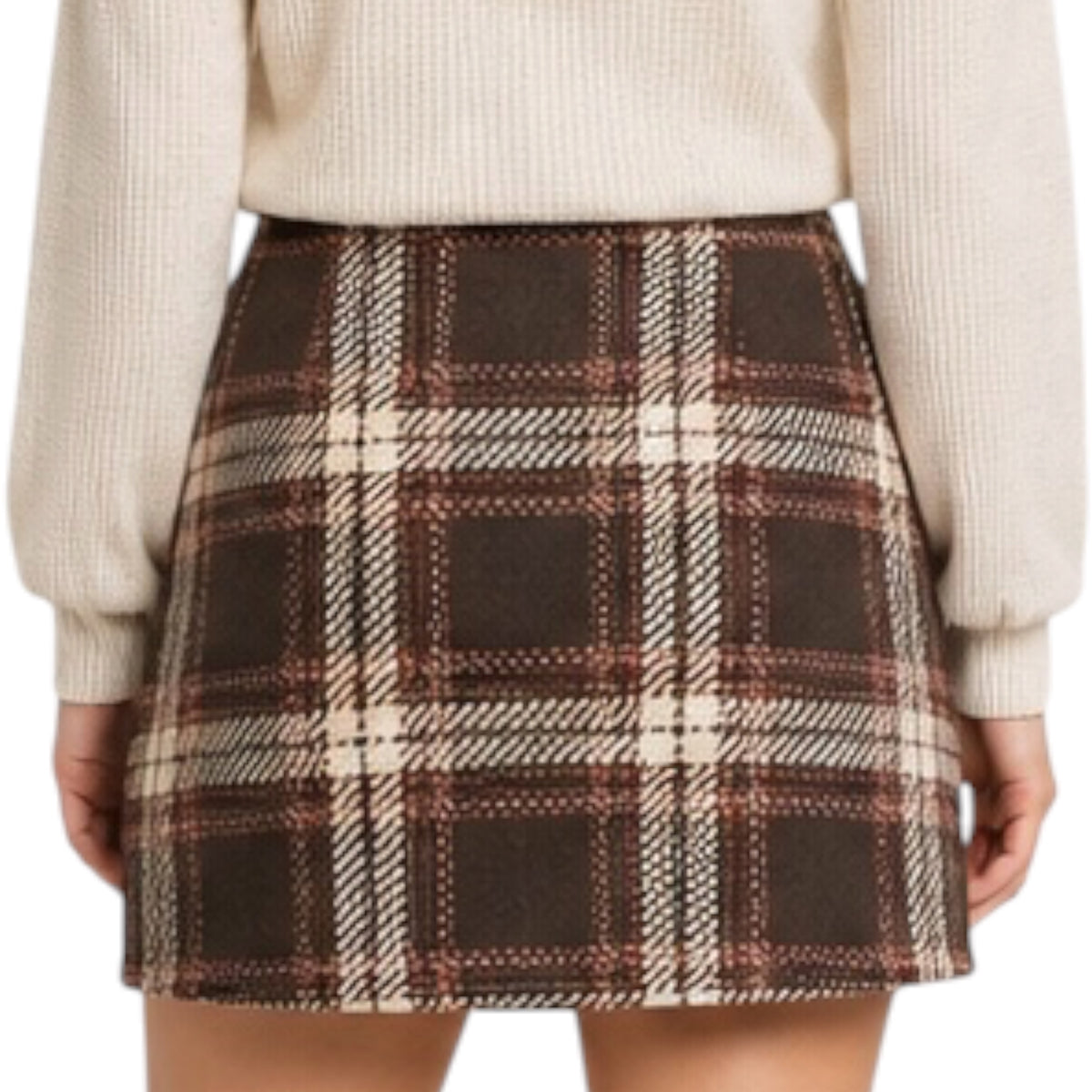 Brown Plaid Patterned Mini Skirt
