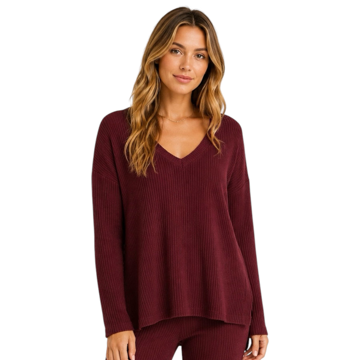 Z Supply Me-Time Rib LS Top Garnet
