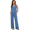 Dark Denim Knit Vest & Wide Leg Pants Set