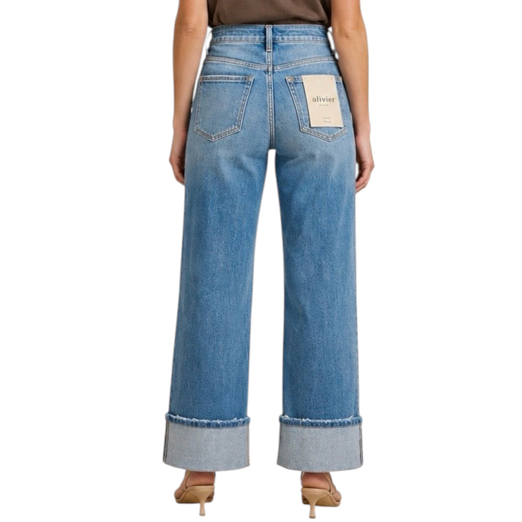 Flying Monkey High Rise Cuff Wide Leg Jeans F5890
