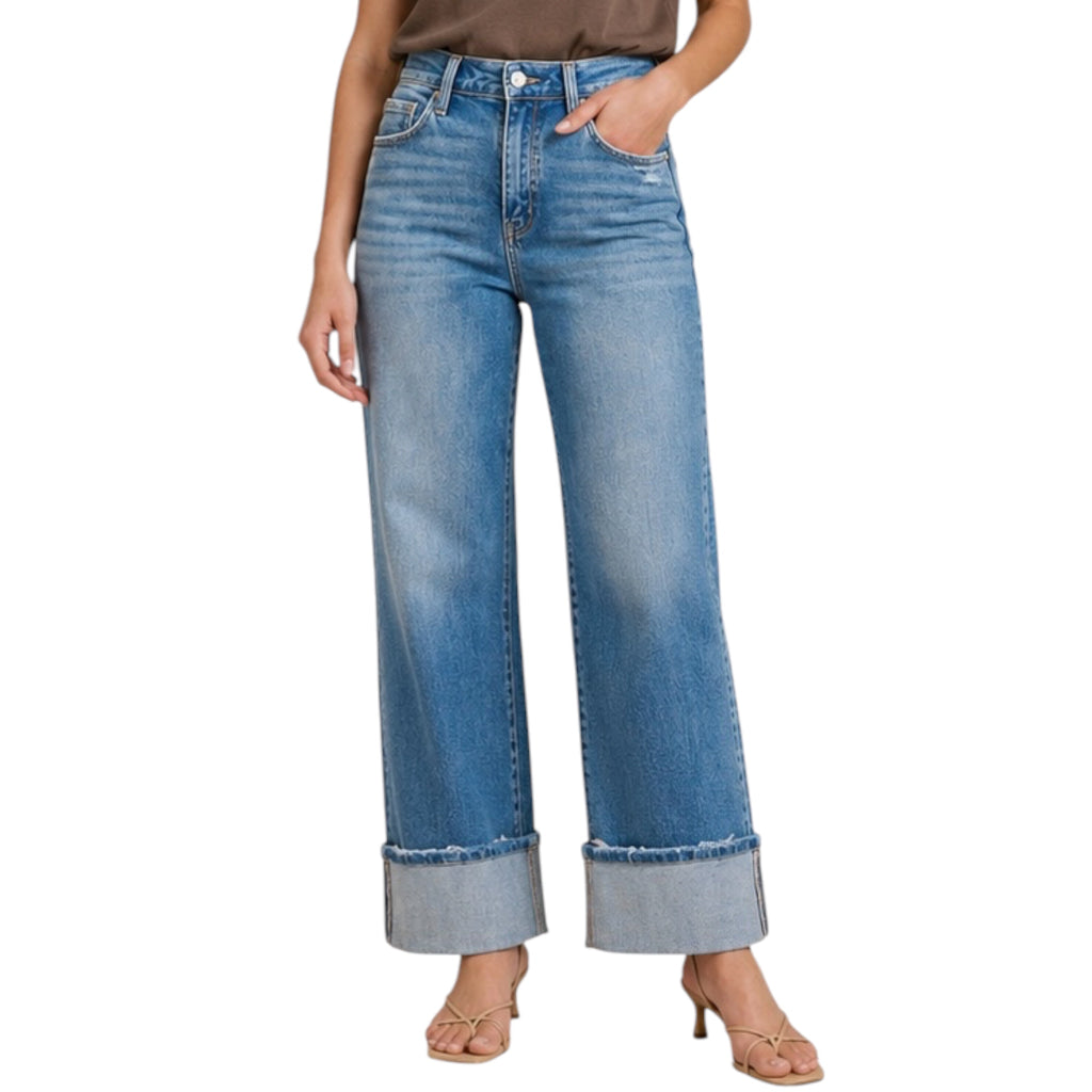 Flying Monkey High Rise Cuff Wide Leg Jeans F5890