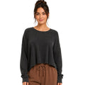 Black Open Back Textured Knit Long Sleeve Top