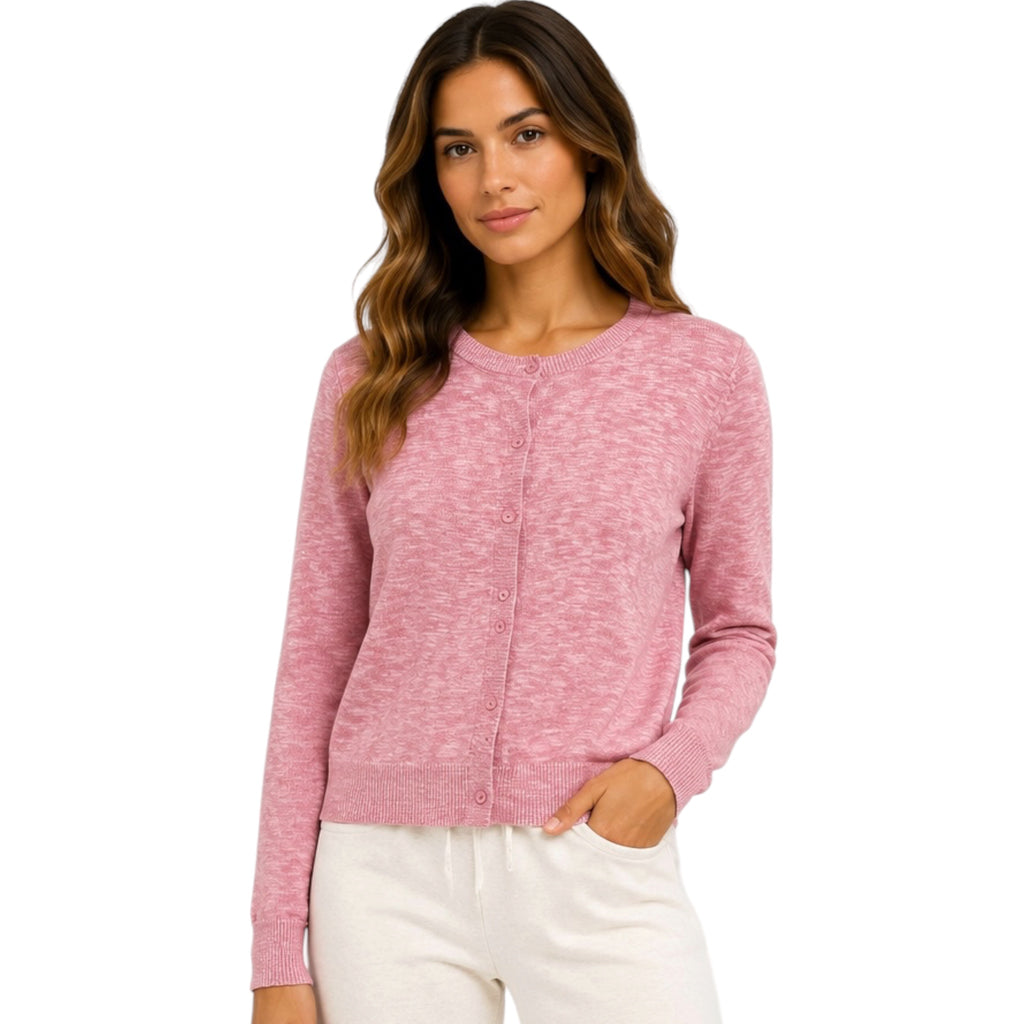 Rose Cotton Slub Button Up Cardigan