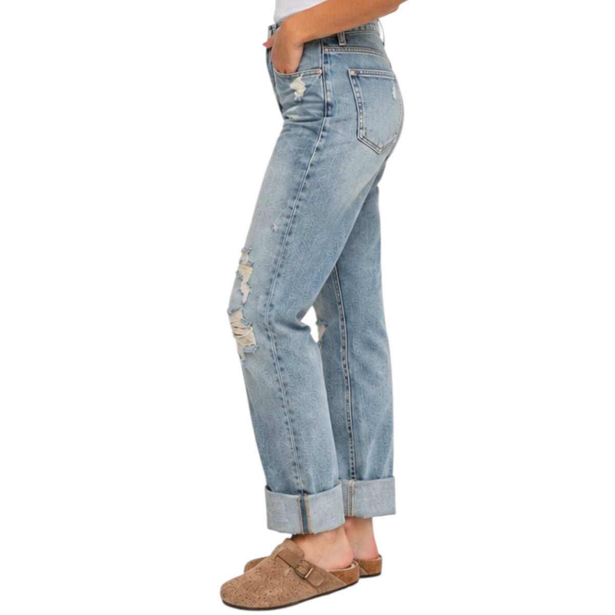 Judy Blue Double Cuff Fray Hem with Destroy BF JB88440