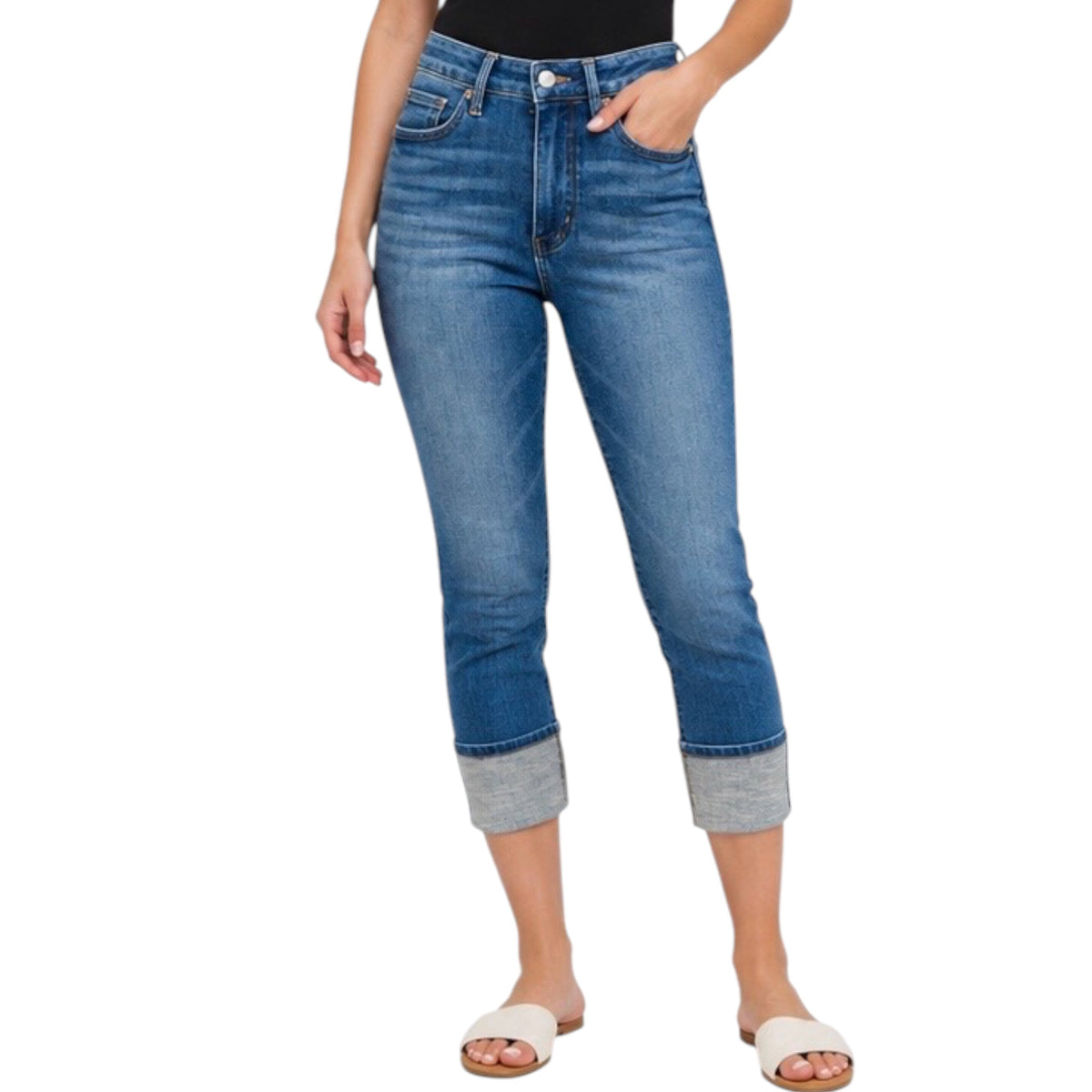 Judy Blue JB78114 H/W Tummy Control Cuff Capri/Crop 27" Jean