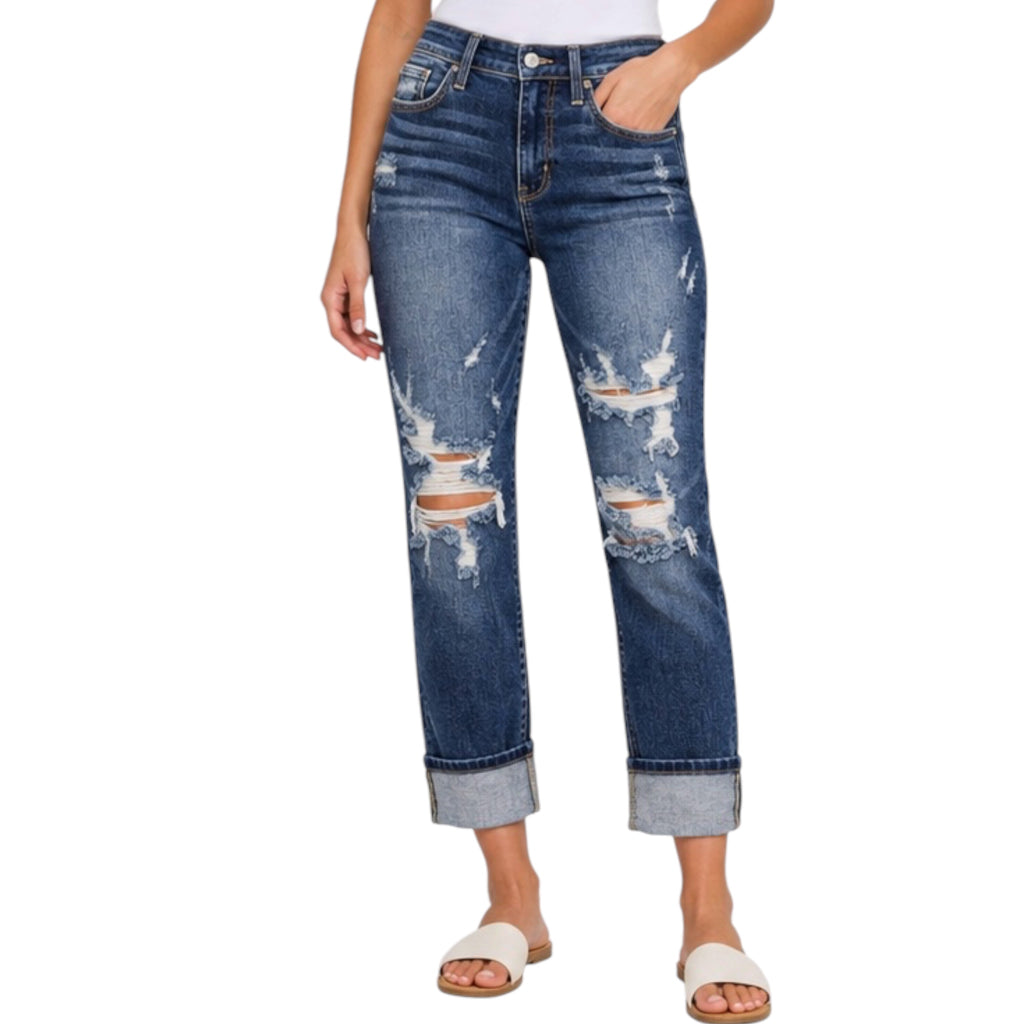 Judy Blue JB82427 Mid Rise Cuffed Destroy BF