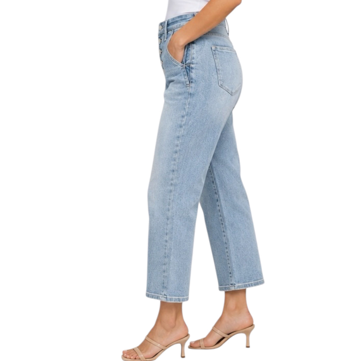 Judy Blue JB82477 HW Button Fly Vintage Wash Cropped Wide Leg