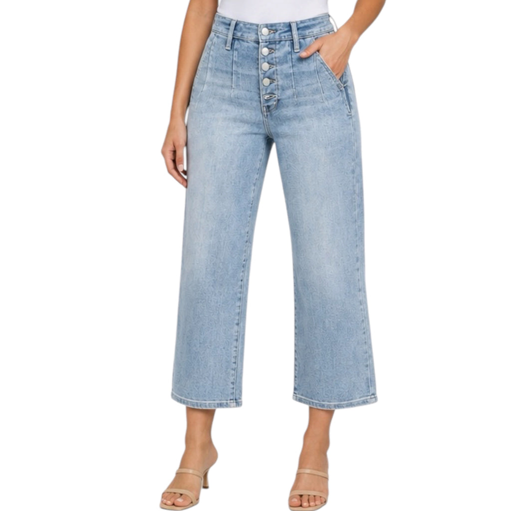 Judy Blue JB82477 HW Button Fly Vintage Wash Cropped Wide Leg