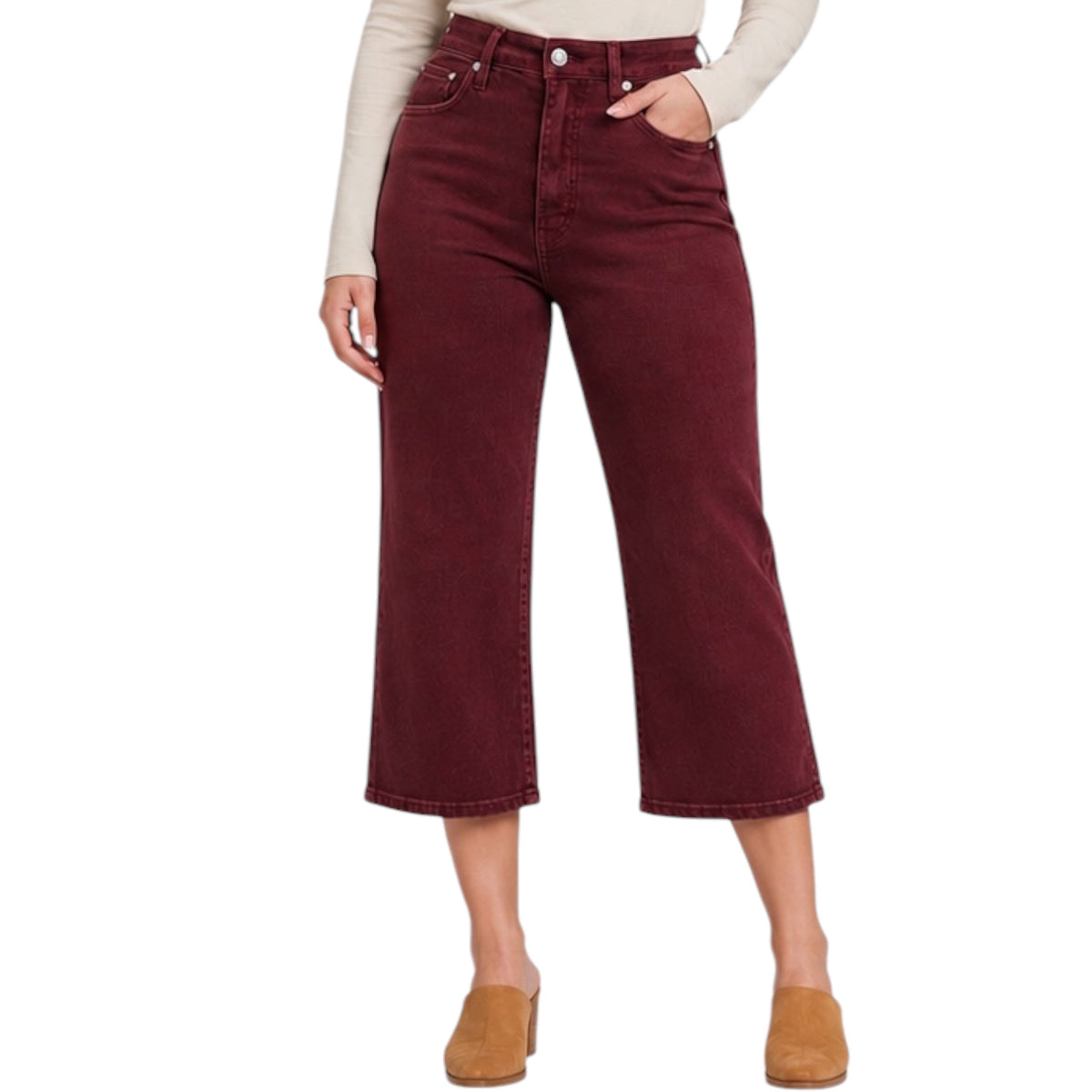 Judy Blue JB88752 Oxblood High Waist Tummy Control Garment Dyed Wide Crop