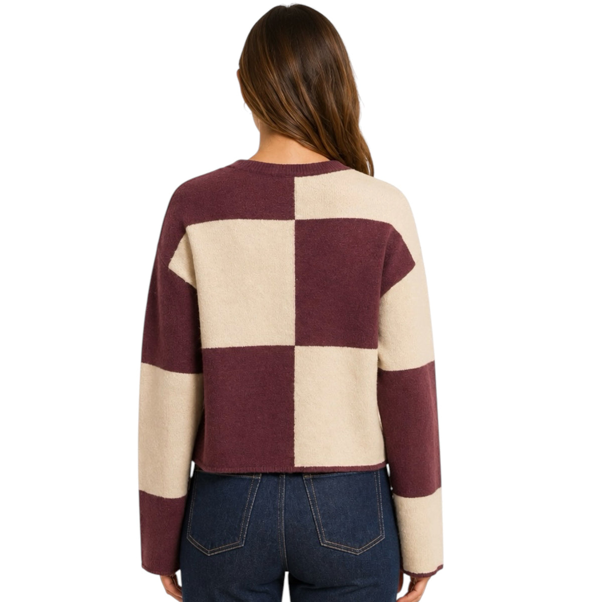 Dark Cherry/Alpaca Oversized Checkered Sweater