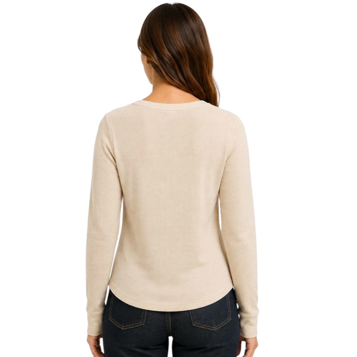 Oatmeal Thermal Henley Neck Top
