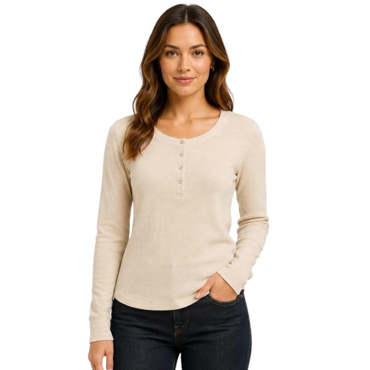 Oatmeal Thermal Henley Neck Top