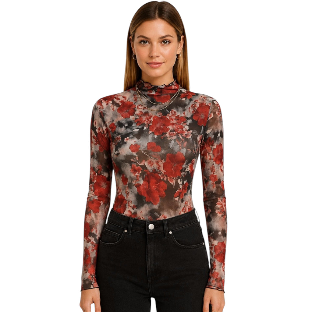 Black Floral Mesh Top