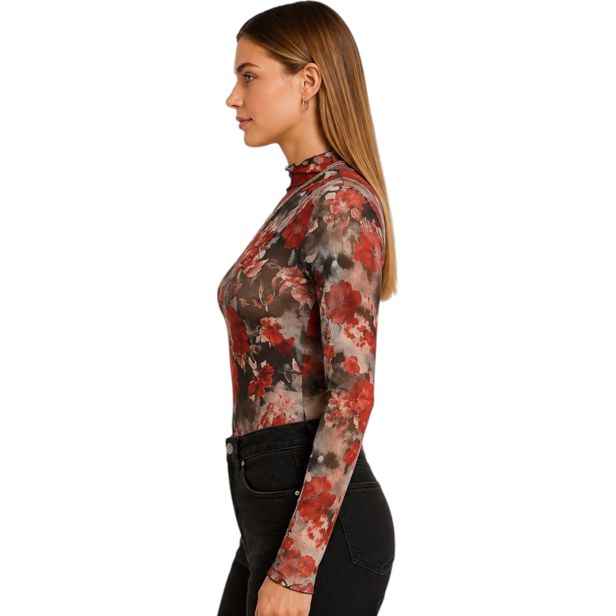 Black Floral Mesh Top