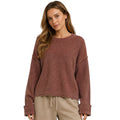 Washed Ribbed Terracotta Long Sleeve Folded Cuff Knit Sweater