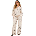 Polka Dot Textured Ivory Textured Long Sleeve Crew Knit Top and Wide Leg Pant Set