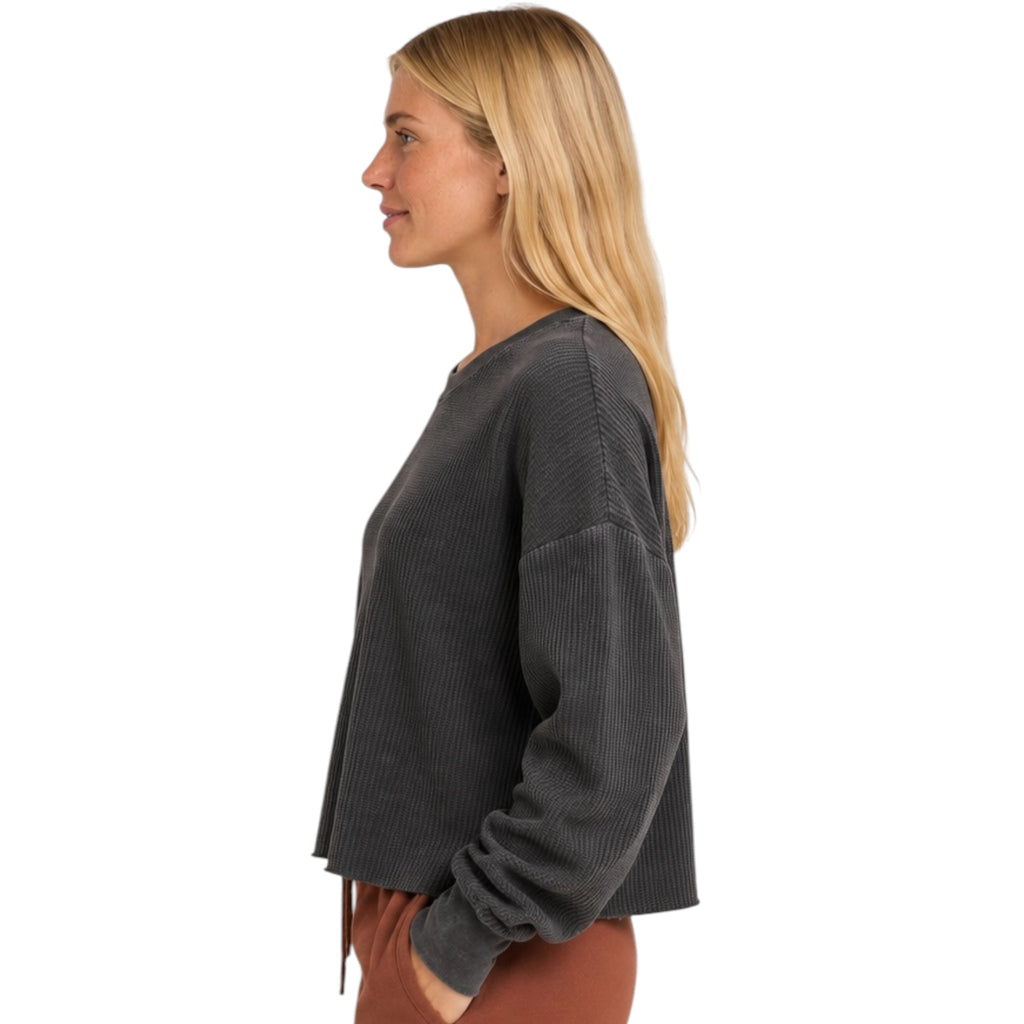 Black Mineral Washed Waffle Knit Top