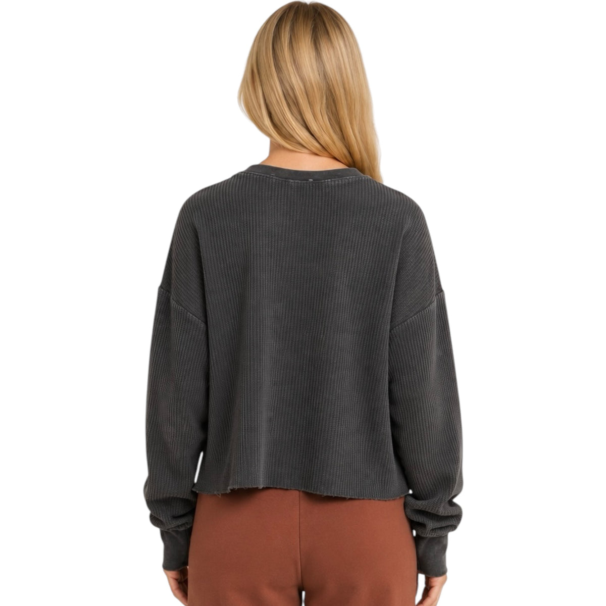 Black Mineral Washed Waffle Knit Top