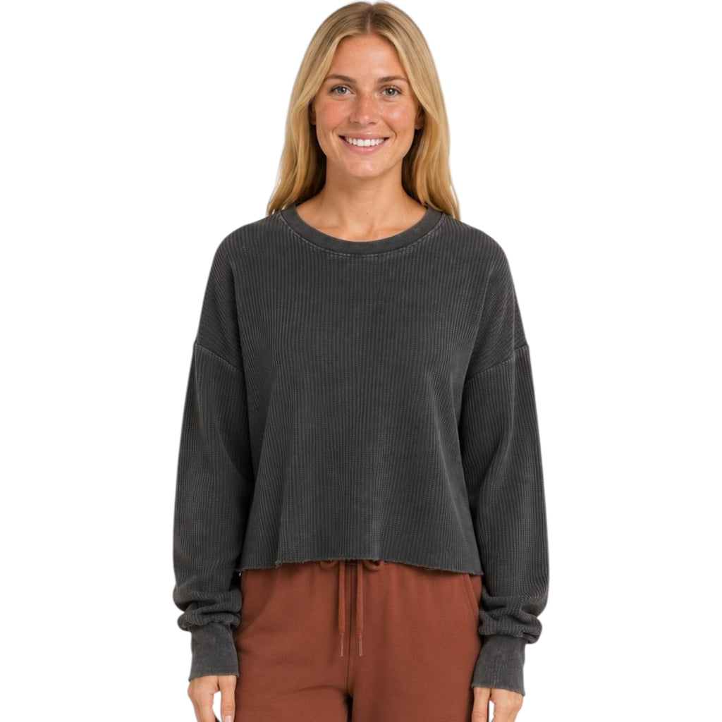 Black Mineral Washed Waffle Knit Top