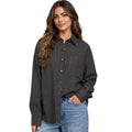 Pinstripe Collared Button Down Long Sleeve Shirt in Black