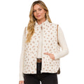 Floral Quilted Zip-Front Mock Neck Vest