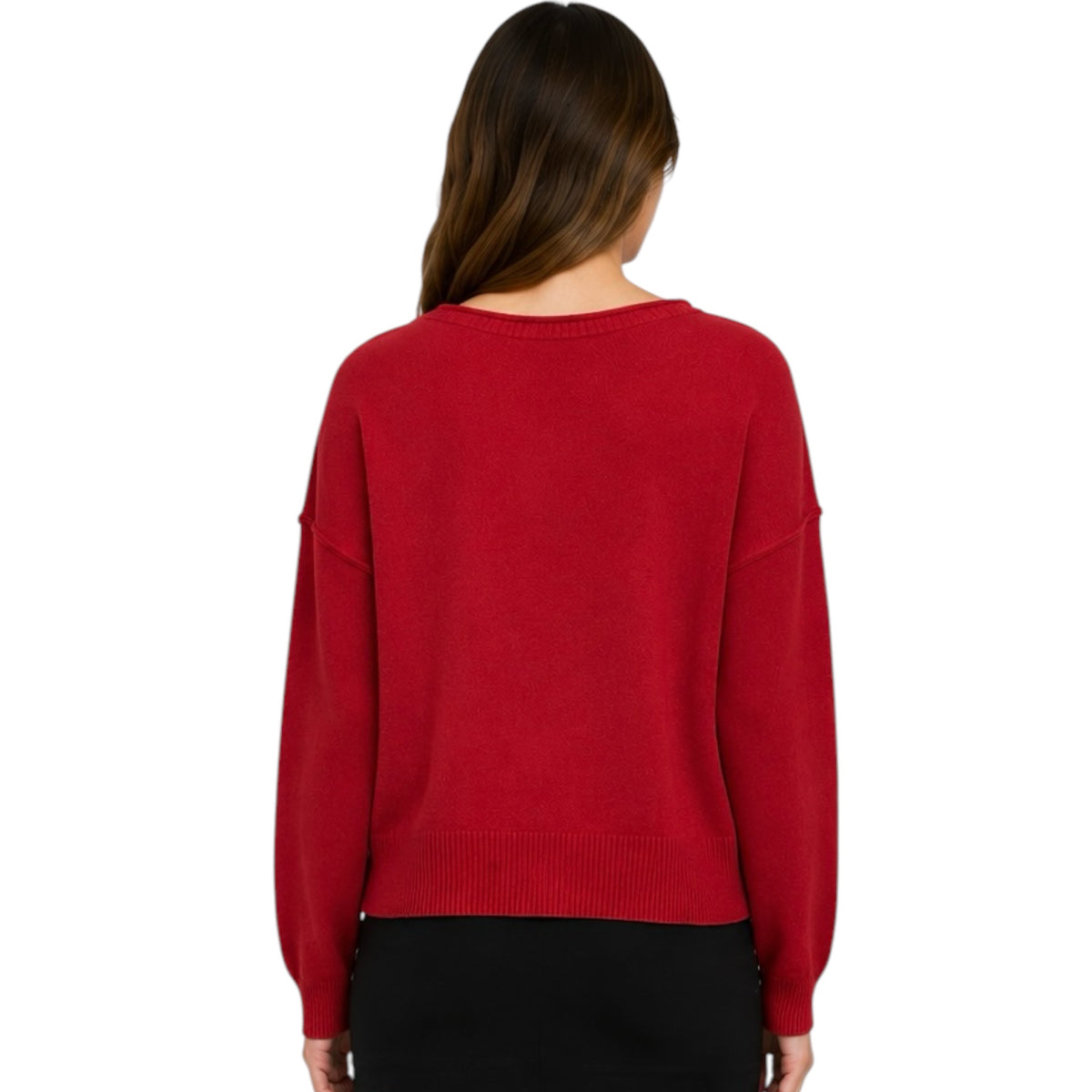 Boat Neck Raw Edge Relaxed Knit Pullover Sweater