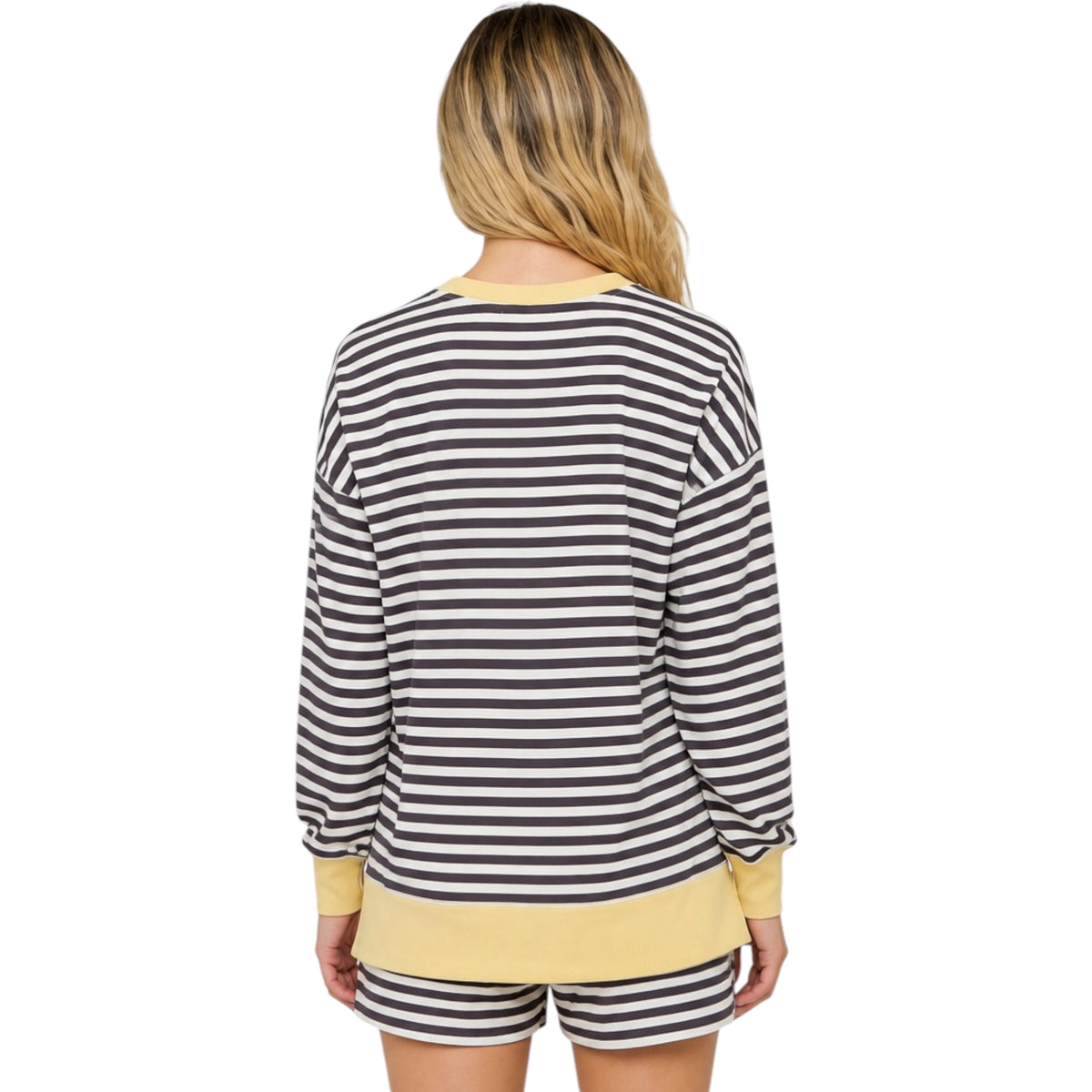 Striped Boxy Long Sleeve Knit Top And Short Set