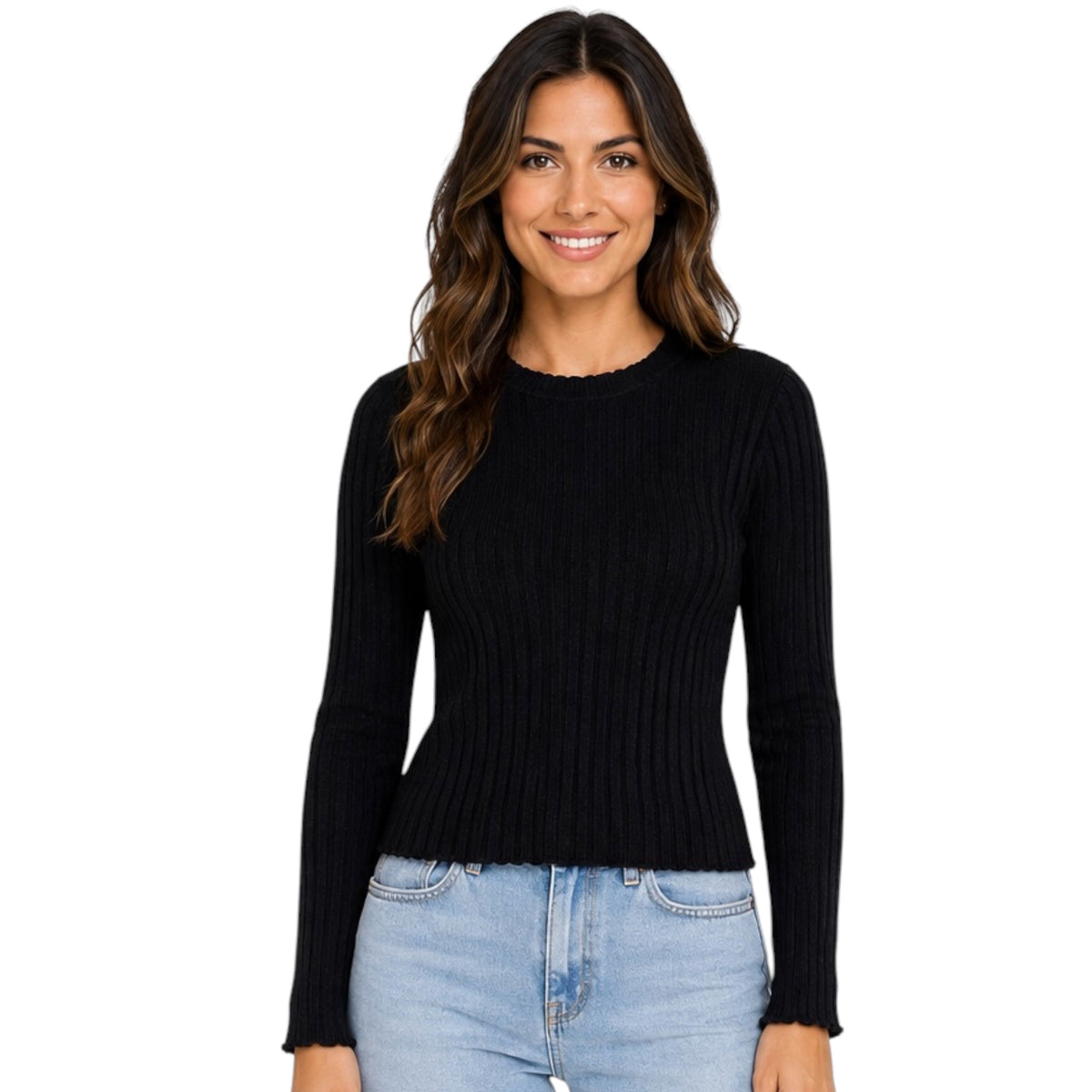 Black Versatile Ribbed Knit Sweater