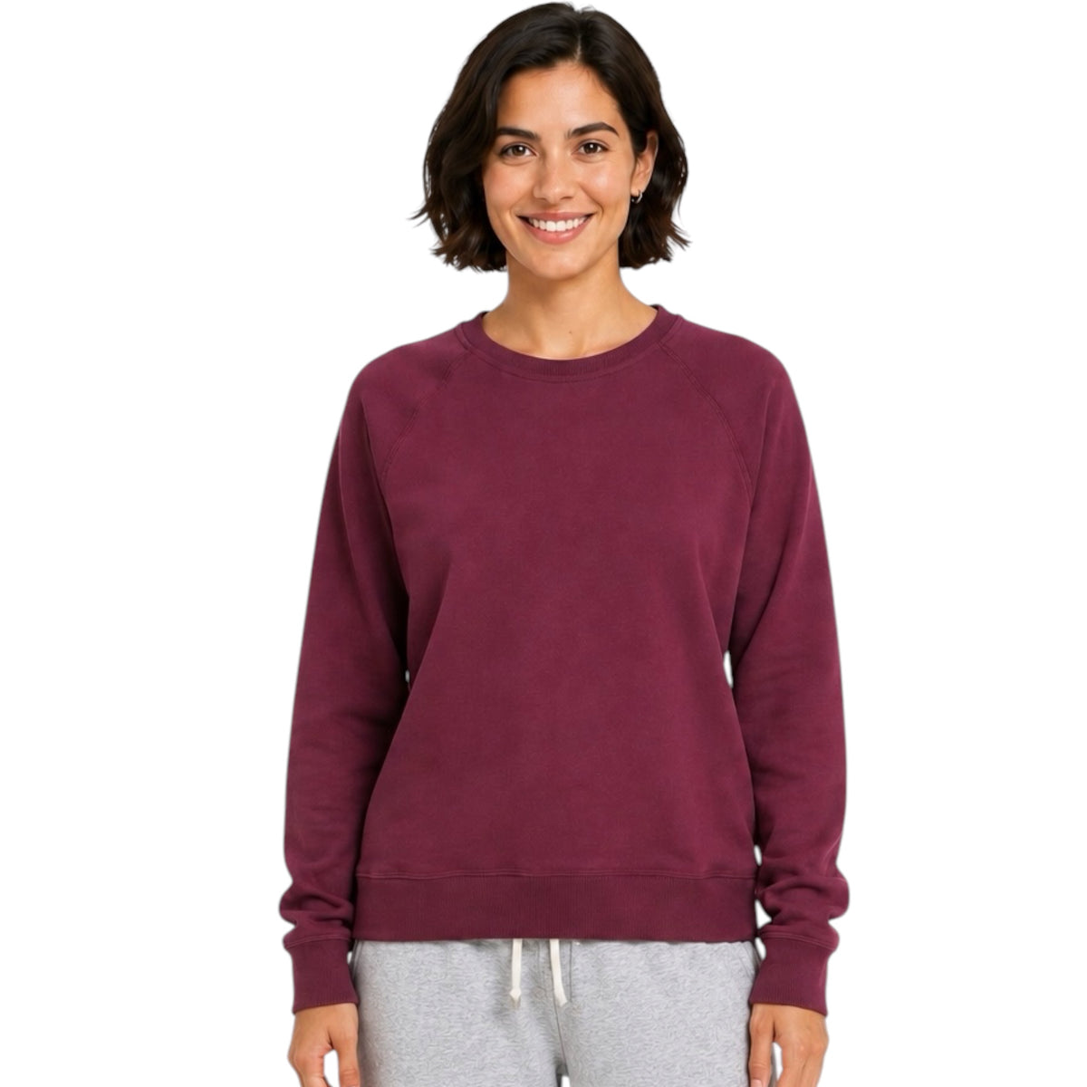 Dark Cherry Crew Neck Raglan Sleeve Sweatshirt