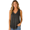 Ash Black Washed Sleeveless V-Neck Top with Hi-Low Hem