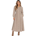 Striped Shirred Collared Long Sleeve Shirt Dress