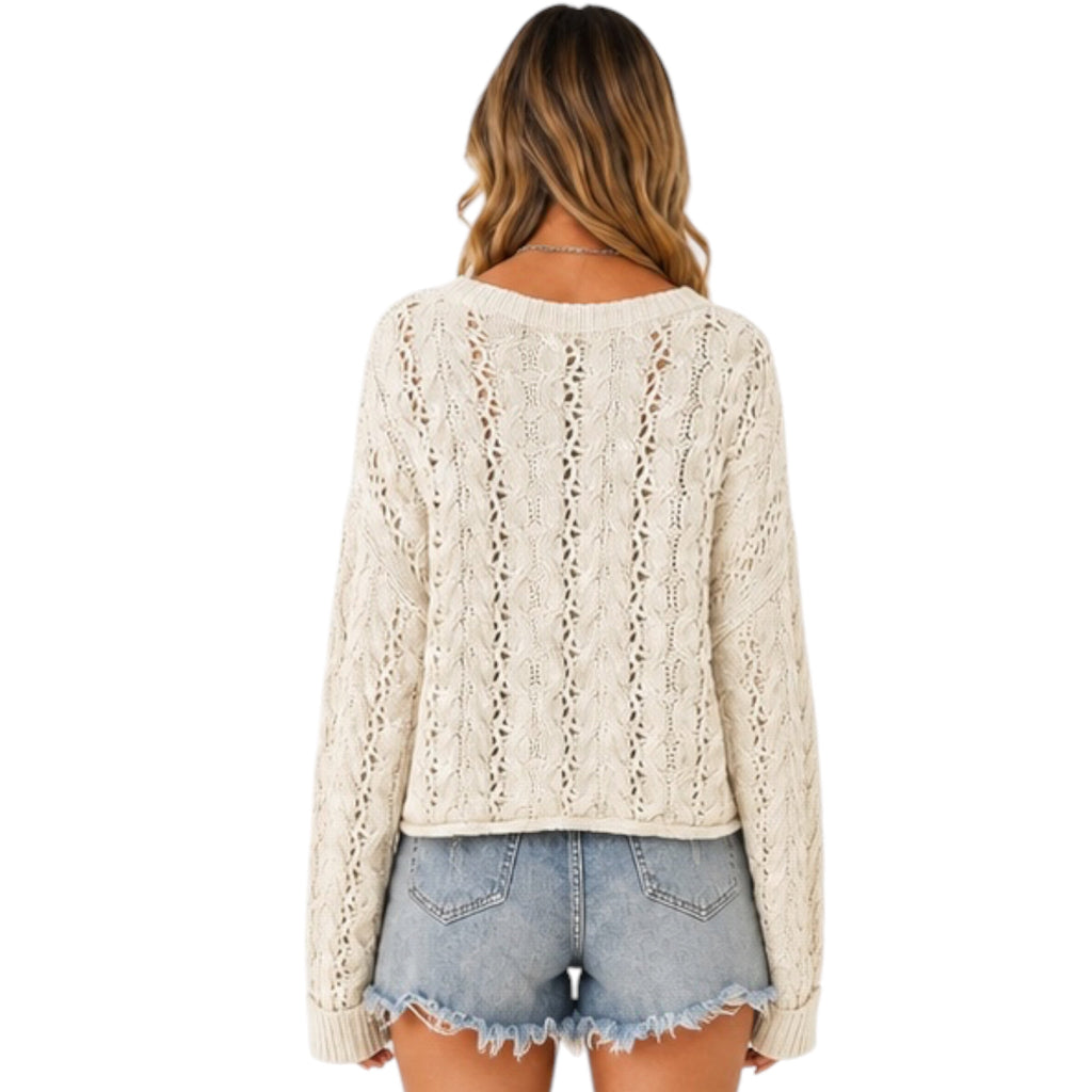 Beige Oversized Cable Knit Sweater