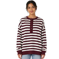 Burgundy/Cream Oversized Half Button Down Casual Knit Top