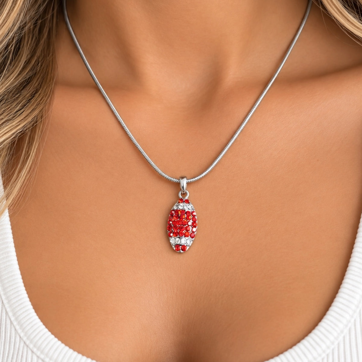 Red Rhinestone Football Necklace