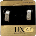 Silver Dipped CZ Square Stone Hoop Silver Post Earring