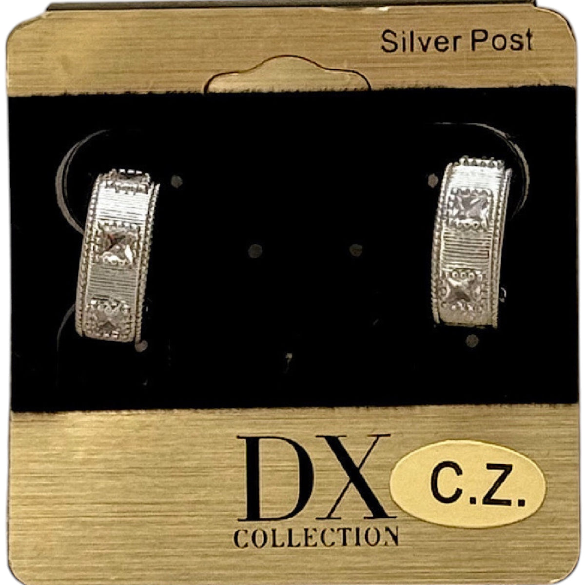 Silver Dipped CZ Square Stone Hoop Silver Post Earring