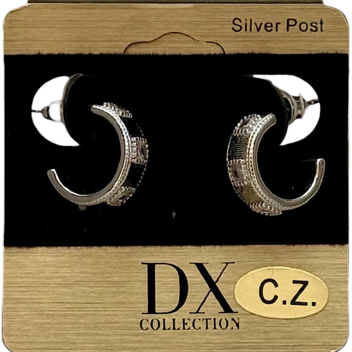 Silver Dipped CZ Square Stone Hoop Silver Post Earring