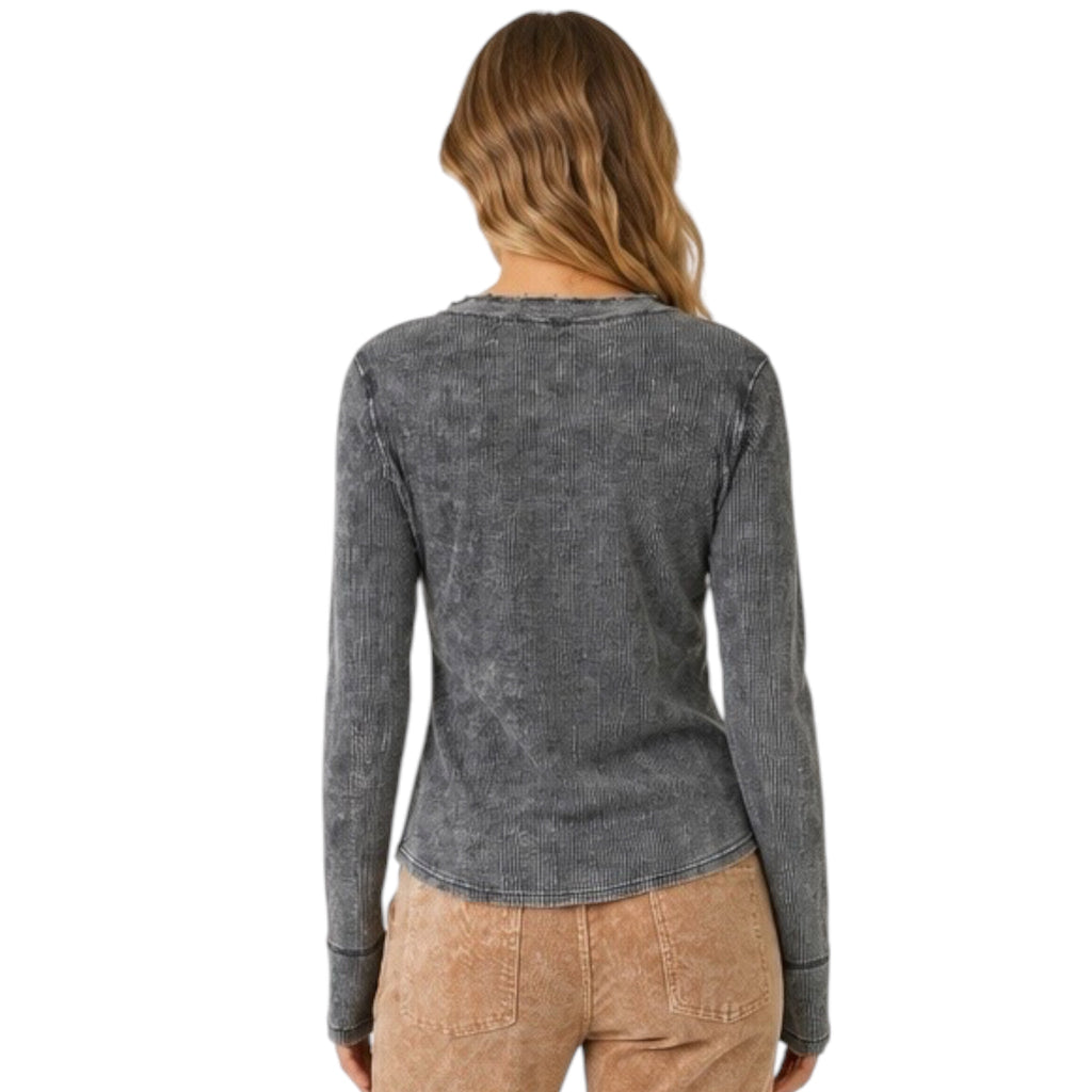 Black Washed Thermal Henley Top