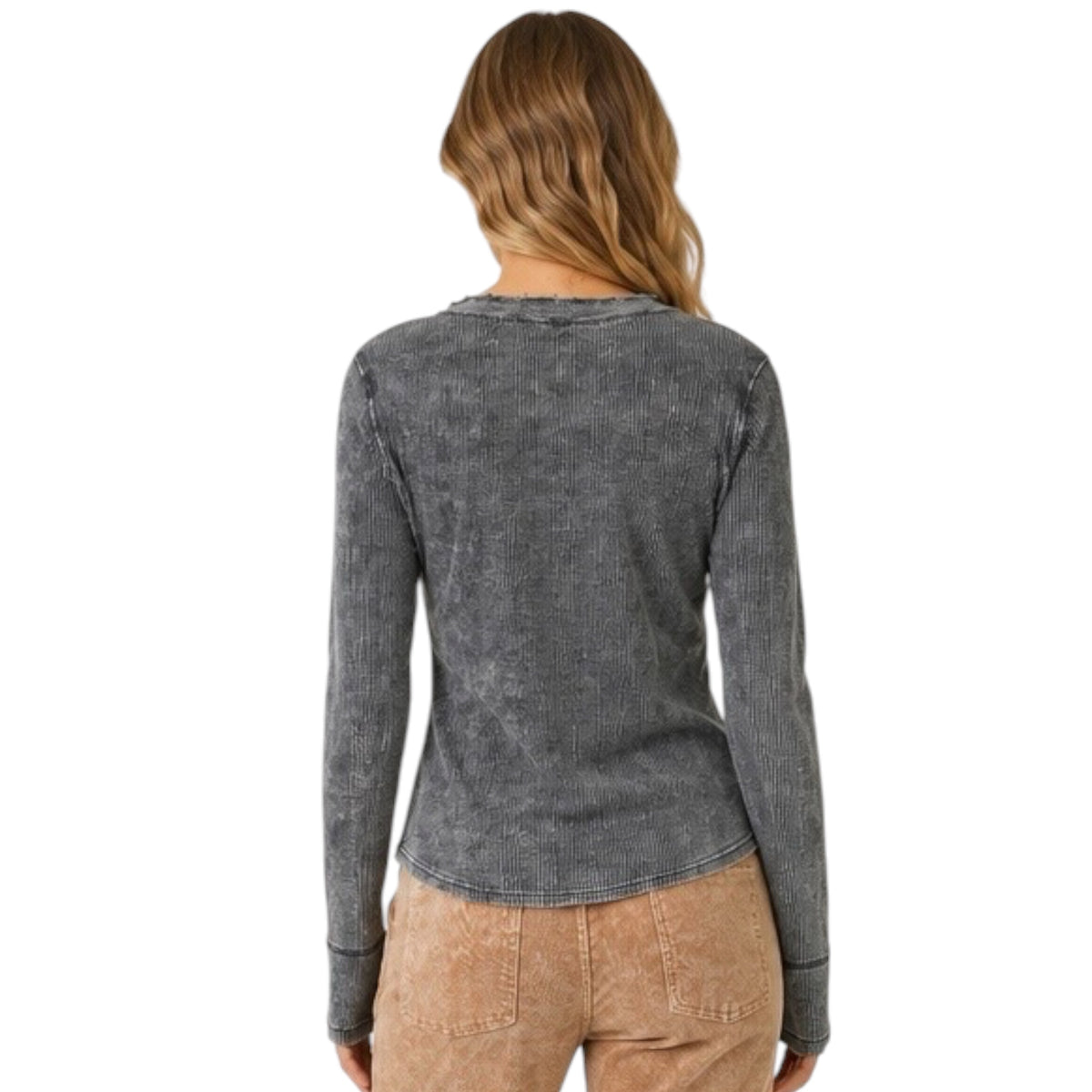 Black Washed Thermal Henley Top