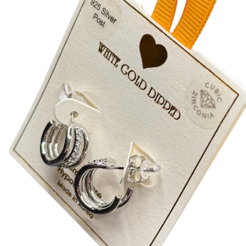 Yellow Ribbon CZ  Hoops 925 Silver Post Butterfly Back  Tabitha