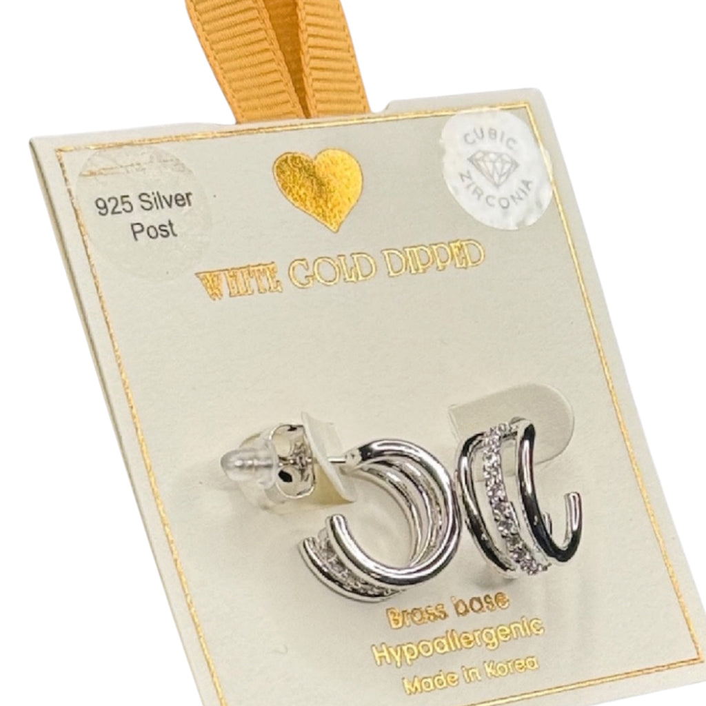Yellow Ribbon CZ  Hoops 925 Silver Post Butterfly Back  Tabitha