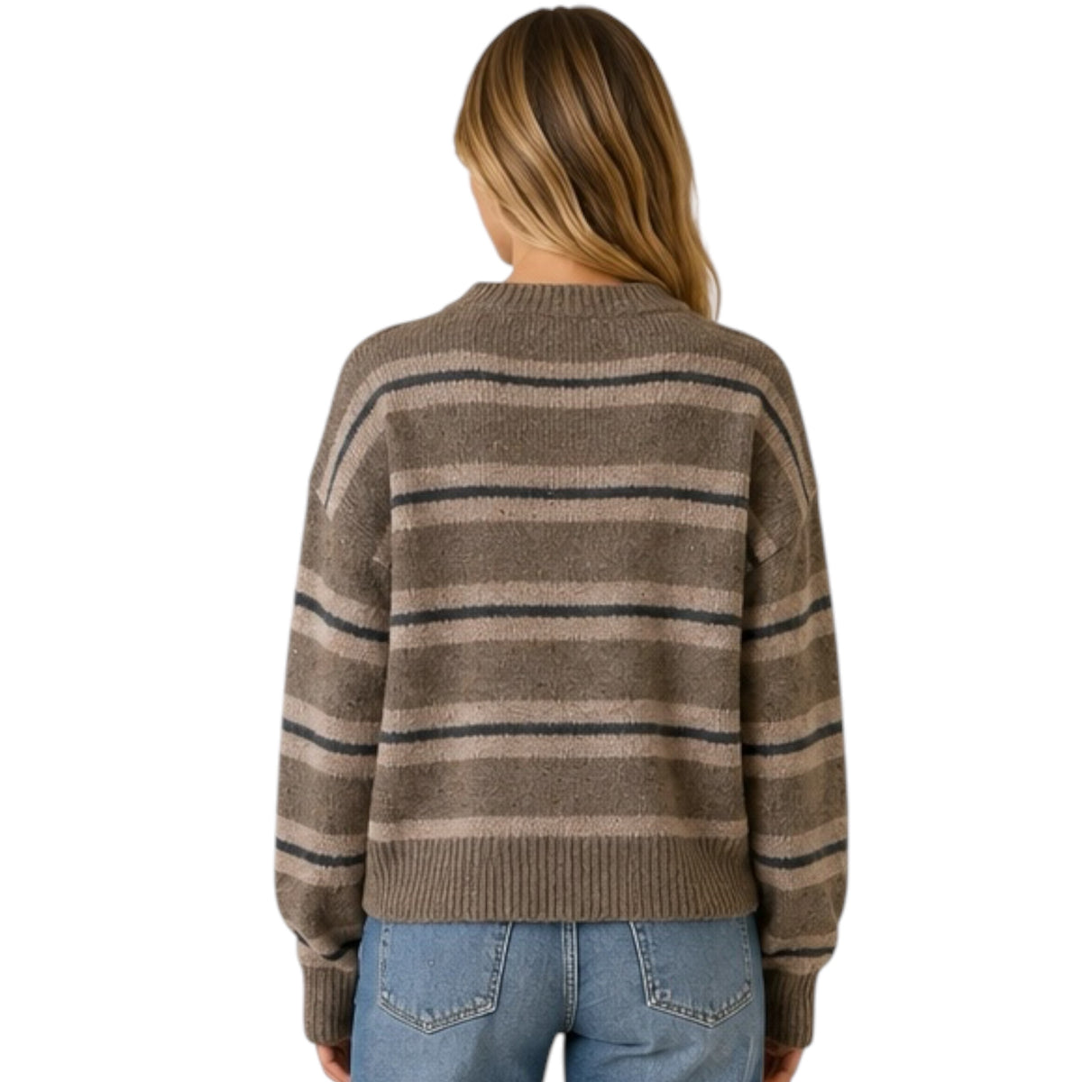 Chestnut Striped Crew Neck Cozy Sweater